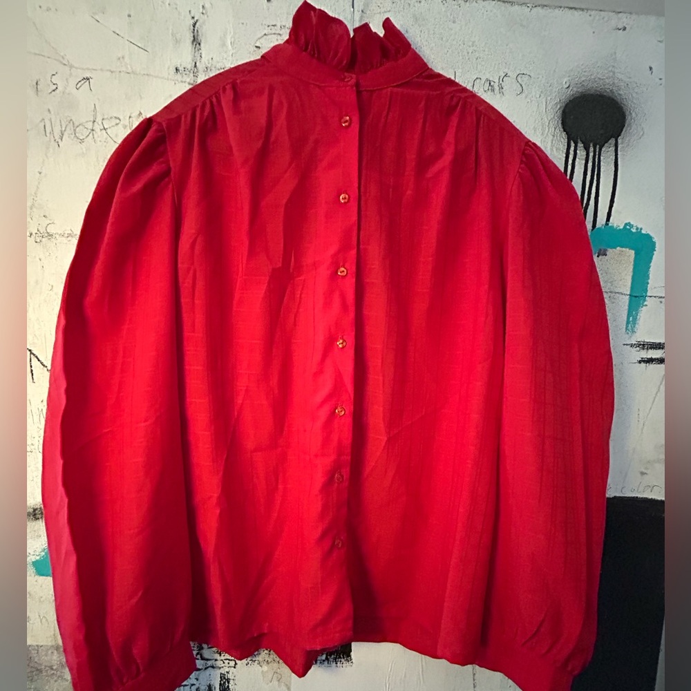 Vintage Red Button-Up Women's Top
